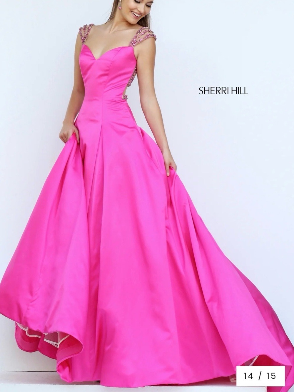 Sherri Hill Vibrant Pink Beaded-Strap Ball Gown